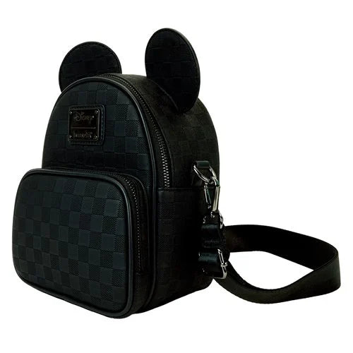 Black Disney Minnie Ear Checkerboard Convertible Crossbody