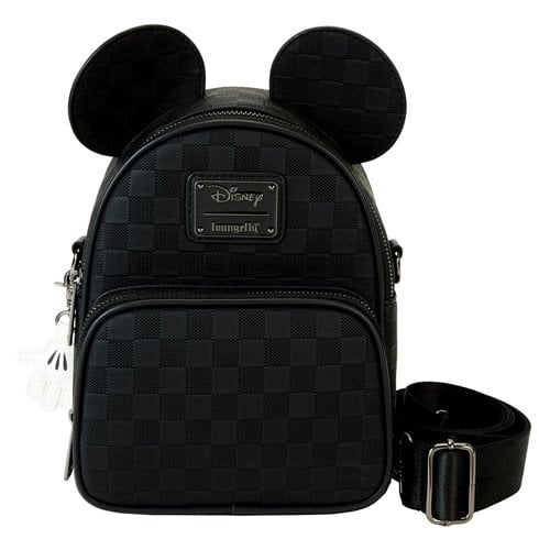 Black Disney Minnie Ear Checkerboard Convertible Crossbody