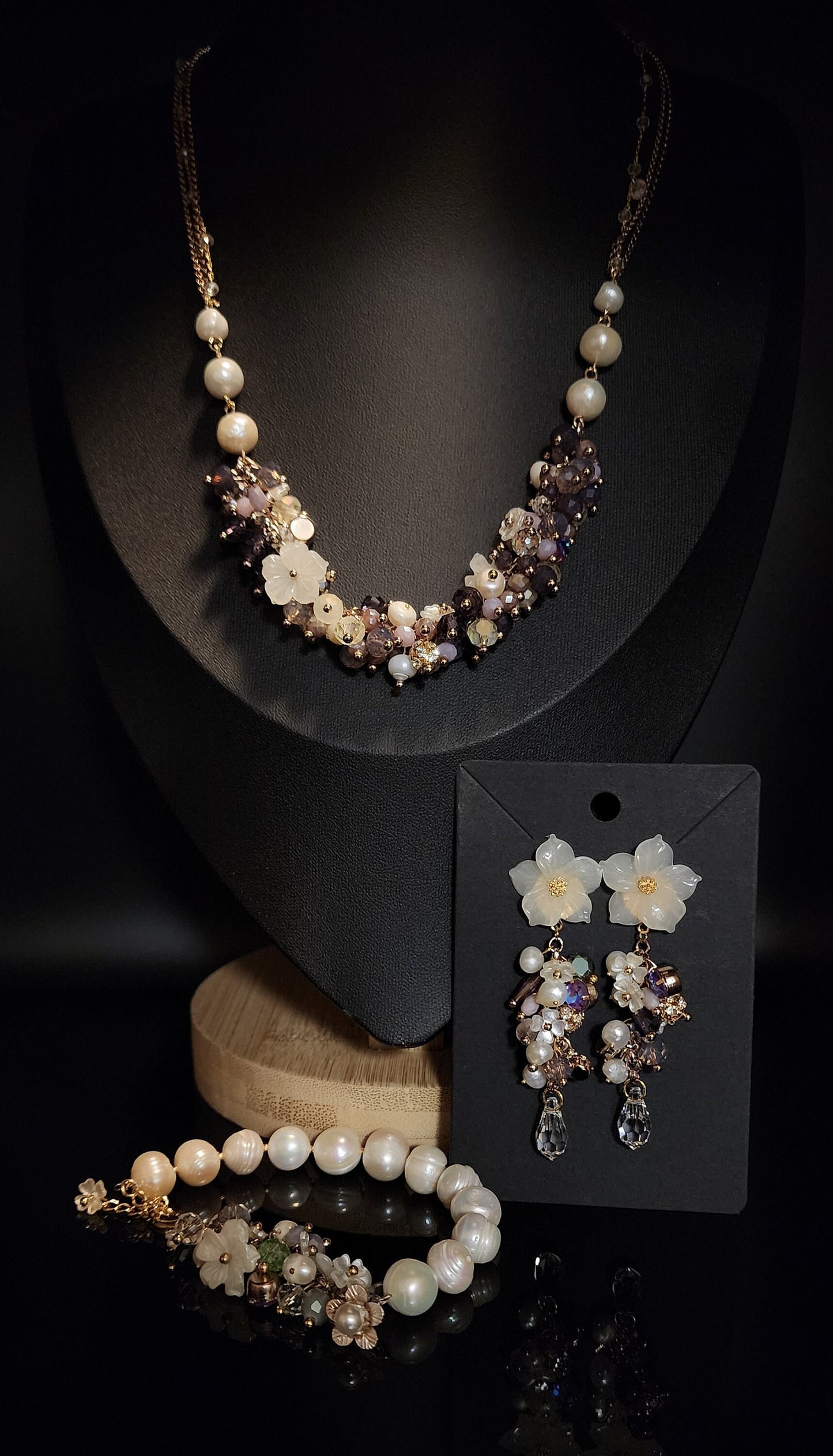 Floral and Bead Necklace Set